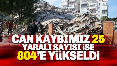 İzmir’deki depremde can kaybımız 25’e, yaralı sayısı ise 804 oldu