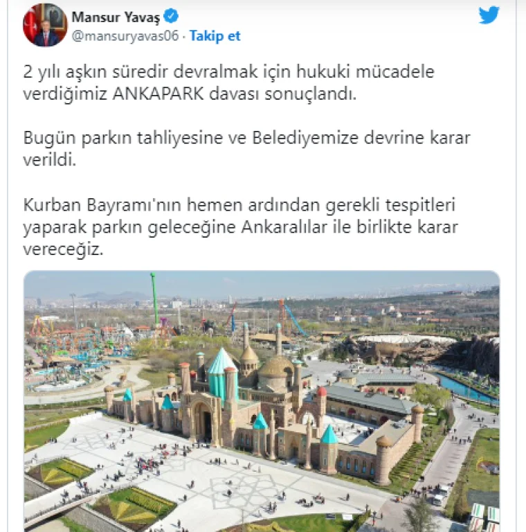 Mansur Yavaş müjdeyi duyurdu:Ankapark artık Ankara'nın