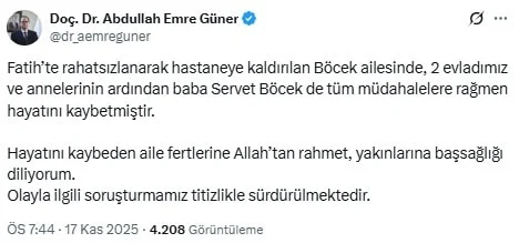 Son dakika: Fatih'te zehirlenme faciasında baba Servet B&ouml;cek de vefat etti