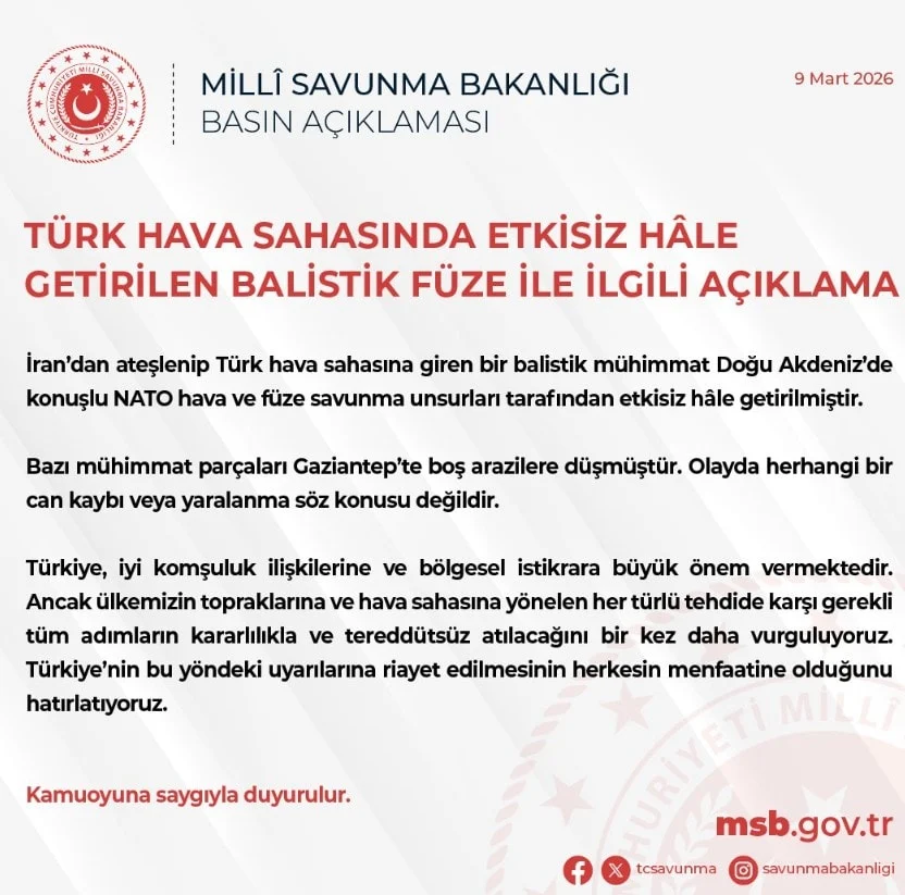 SON DAKİKA | Türkiye hava sahasına giren 'İkinci' balistik füze imha edildi